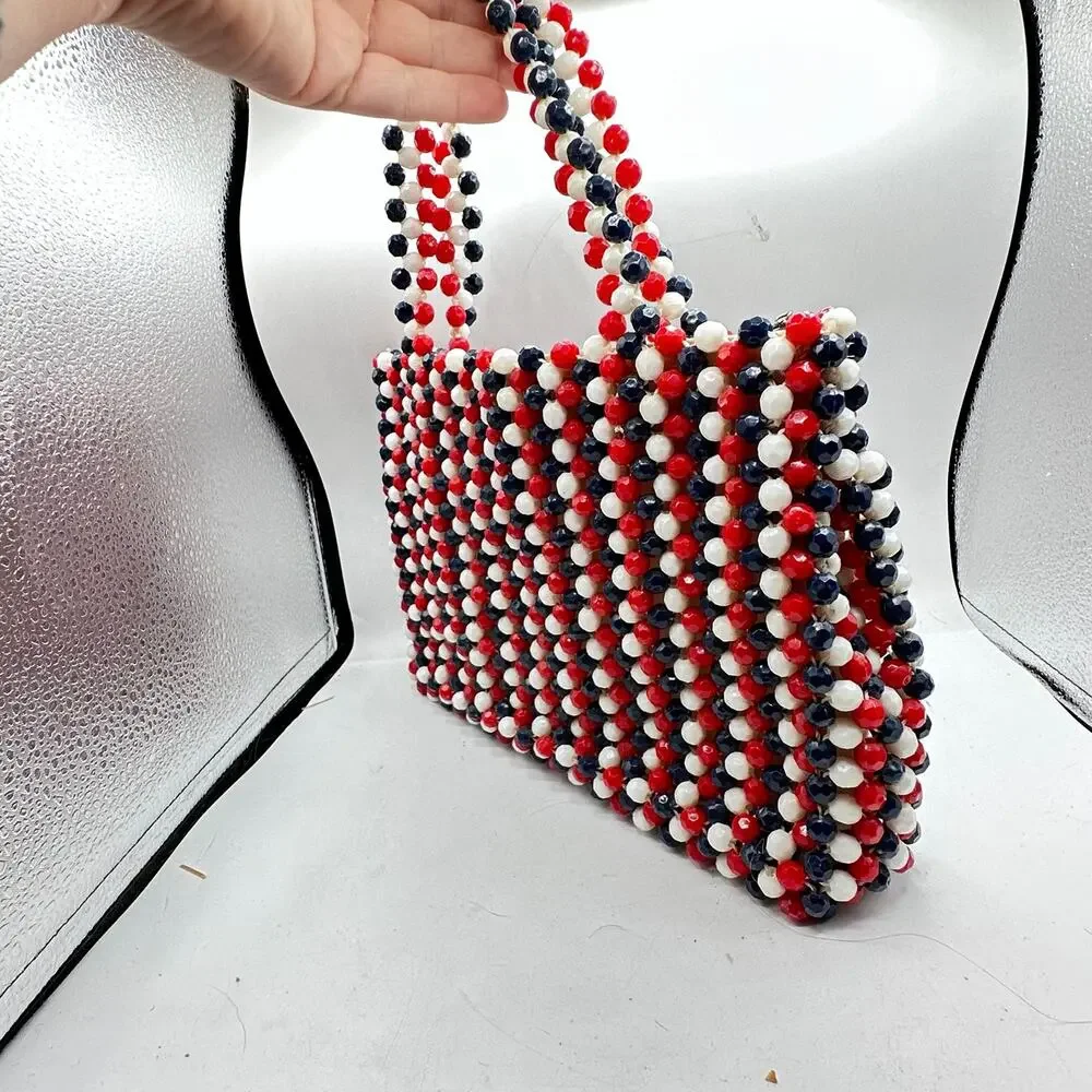 Vintage Red White & Blue Beaded Mini Bag made in Hong Kong - Picture 3 of 12